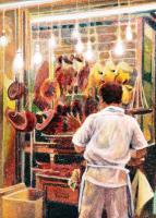 Cityscapes - The Cooked Meat Seller Hong Kong - Watercolour And Ink